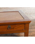 Chinese Vintage Low Elmwood Table with Rattan Inset Top and Two Drawers-10. Asian & Chinese Furniture, Art, Antiques, Vintage Home Décor for sale at FEA Home