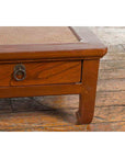 Chinese Vintage Low Elmwood Table with Rattan Inset Top and Two Drawers-11. Asian & Chinese Furniture, Art, Antiques, Vintage Home Décor for sale at FEA Home