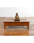 Chinese Vintage Low Elmwood Table with Rattan Inset Top and Two Drawers-4. Asian & Chinese Furniture, Art, Antiques, Vintage Home Décor for sale at FEA Home