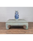 Vintage Thai Teak Coffee Table with Mint Green Distressed Finish and Chow Legs-3. Asian & Chinese Furniture, Art, Antiques, Vintage Home Décor for sale at FEA Home