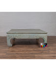 Vintage Thai Teak Coffee Table with Mint Green Distressed Finish and Chow Legs-4. Asian & Chinese Furniture, Art, Antiques, Vintage Home Décor for sale at FEA Home