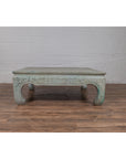 Vintage Thai Teak Coffee Table with Mint Green Distressed Finish and Chow Legs-9. Asian & Chinese Furniture, Art, Antiques, Vintage Home Décor for sale at FEA Home