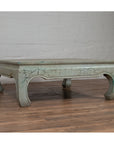 Vintage Thai Teak Coffee Table with Mint Green Distressed Finish and Chow Legs-2. Asian & Chinese Furniture, Art, Antiques, Vintage Home Décor for sale at FEA Home