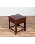 Vintage Chinese Side Table with Dark Red Patina and Foliage Hand Carved Apron-4. Asian & Chinese Furniture, Art, Antiques, Vintage Home Décor for sale at FEA Home