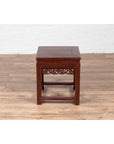 Vintage Chinese Side Table with Dark Red Patina and Foliage Hand Carved Apron-5. Asian & Chinese Furniture, Art, Antiques, Vintage Home Décor for sale at FEA Home