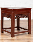 Vintage Chinese Side Table with Dark Red Patina and Foliage Hand Carved Apron-2. Asian & Chinese Furniture, Art, Antiques, Vintage Home Décor for sale at FEA Home