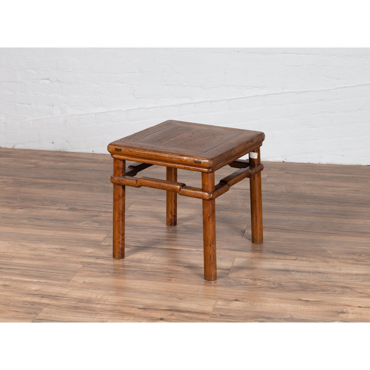 Chinese Ming Style Vintage Natural Wood Side Table with Humpback Stretcher-4. Asian & Chinese Furniture, Art, Antiques, Vintage Home Décor for sale at FEA Home