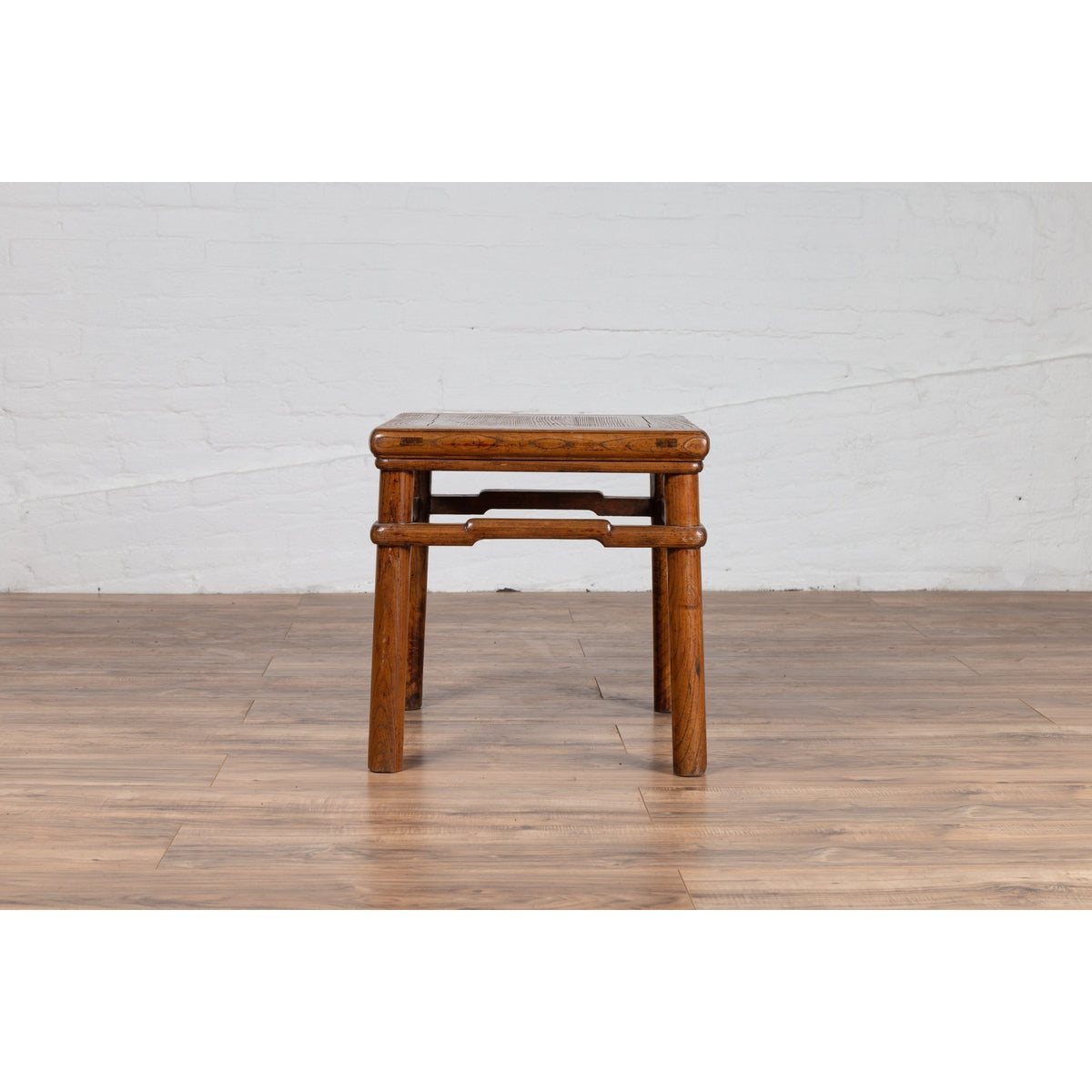 Chinese Ming Style Vintage Natural Wood Side Table with Humpback Stretcher-5. Asian & Chinese Furniture, Art, Antiques, Vintage Home Décor for sale at FEA Home