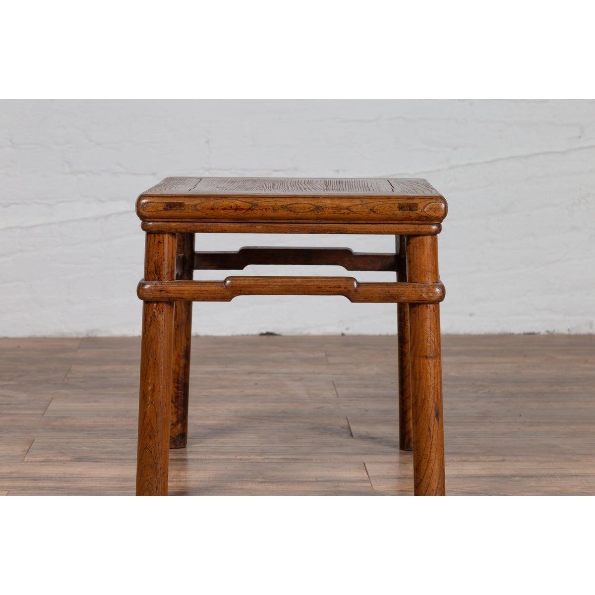 Chinese Ming Style Vintage Natural Wood Side Table with Humpback Stretcher-6. Asian & Chinese Furniture, Art, Antiques, Vintage Home Décor for sale at FEA Home