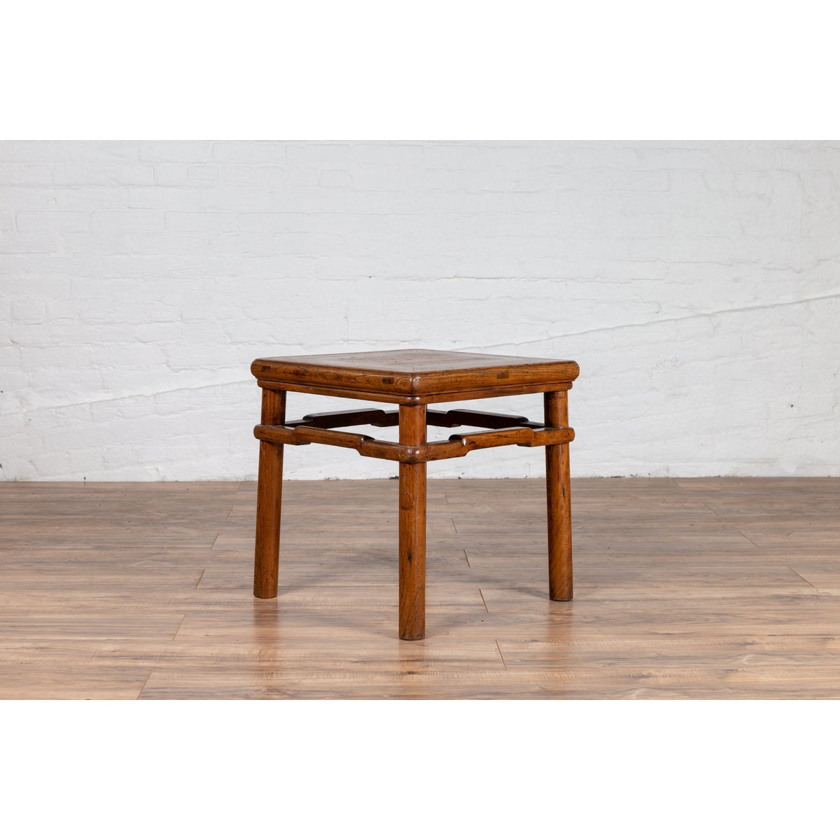 Chinese Ming Style Vintage Natural Wood Side Table with Humpback Stretcher-9. Asian & Chinese Furniture, Art, Antiques, Vintage Home Décor for sale at FEA Home