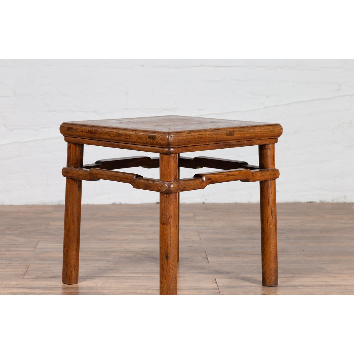 Chinese Ming Style Vintage Natural Wood Side Table with Humpback Stretcher-7. Asian & Chinese Furniture, Art, Antiques, Vintage Home Décor for sale at FEA Home