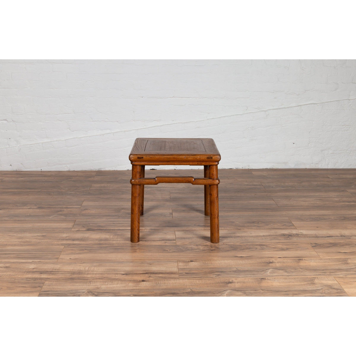 Chinese Ming Style Vintage Natural Wood Side Table with Humpback Stretcher-11. Asian & Chinese Furniture, Art, Antiques, Vintage Home Décor for sale at FEA Home