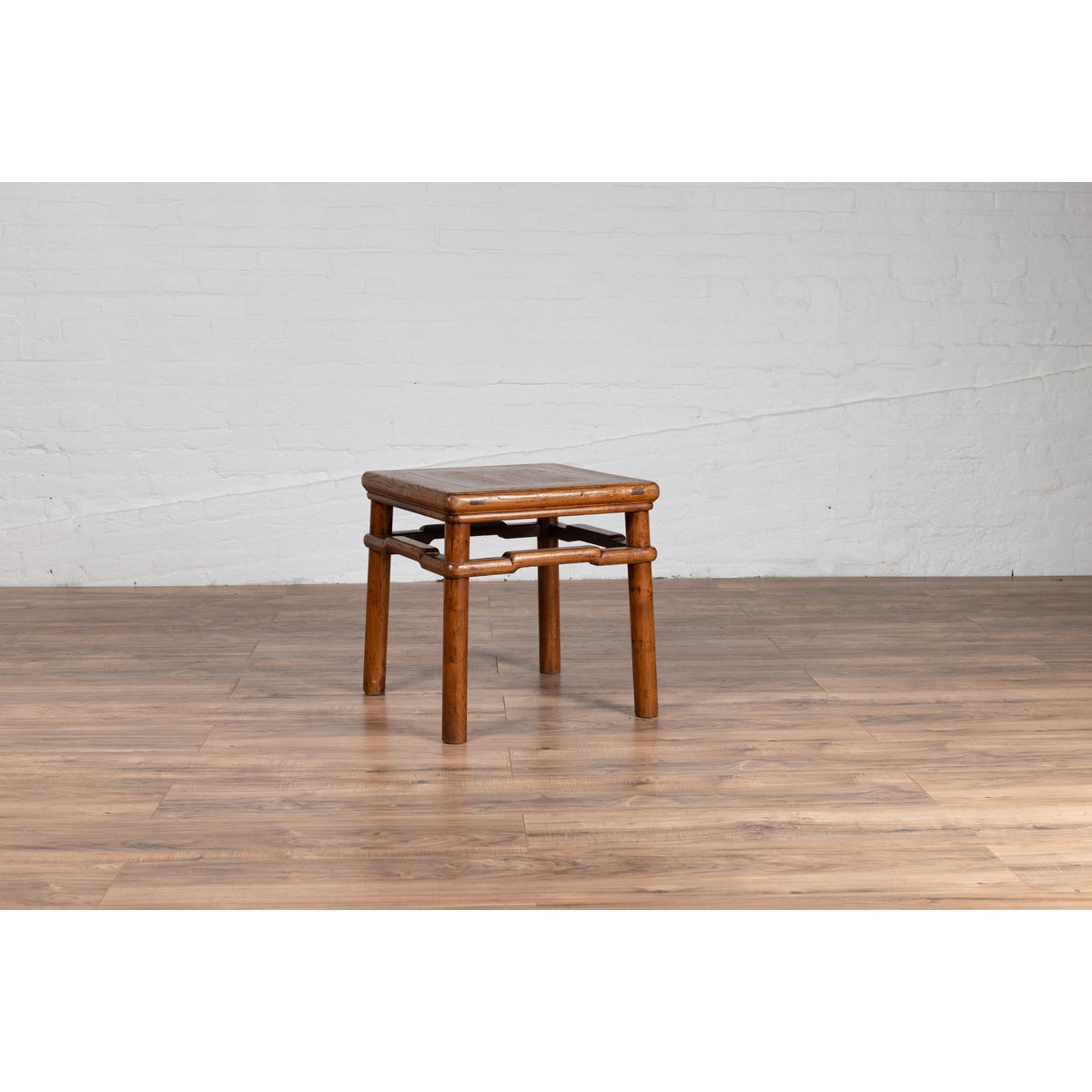 Chinese Ming Style Vintage Natural Wood Side Table with Humpback Stretcher-14. Asian & Chinese Furniture, Art, Antiques, Vintage Home Décor for sale at FEA Home