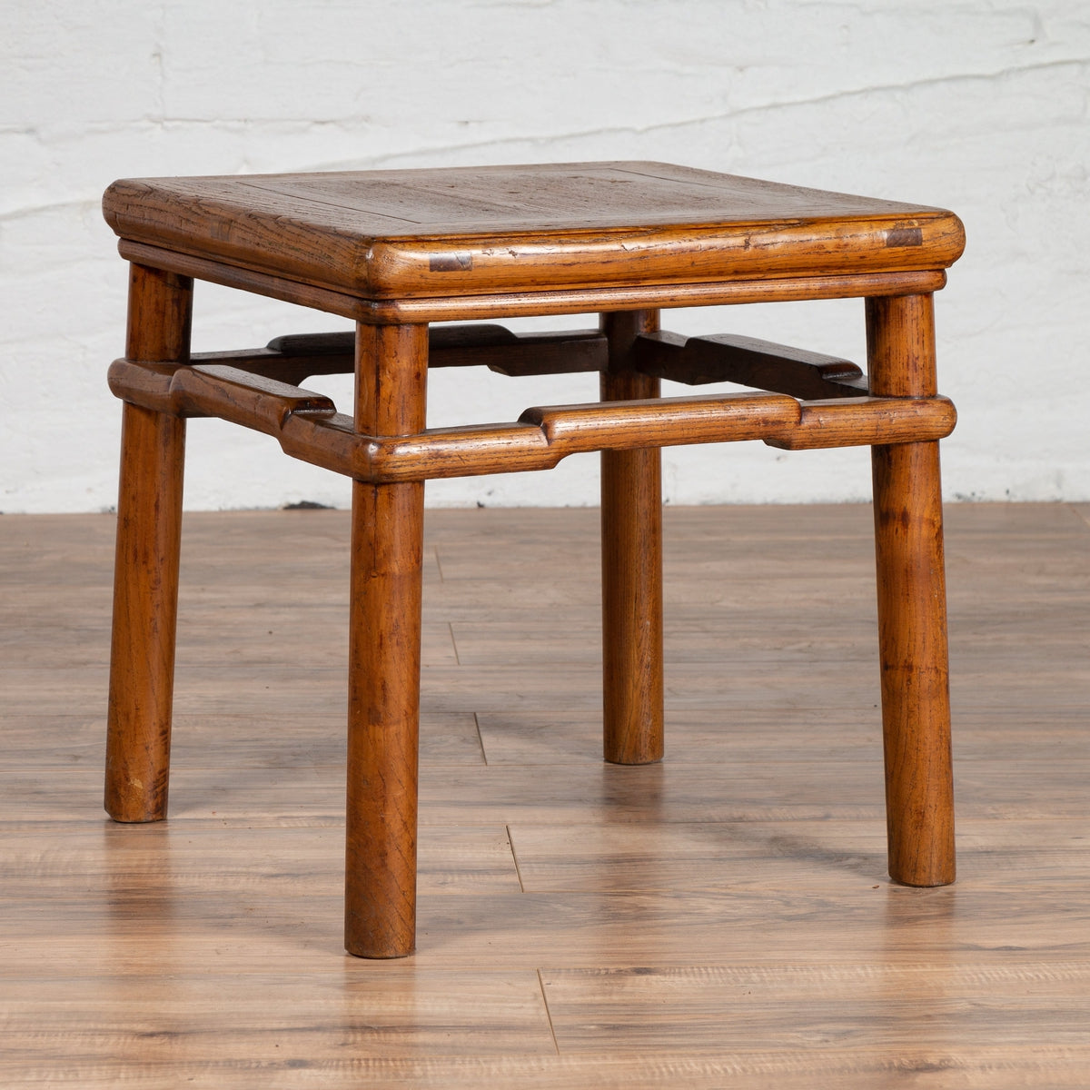 Chinese Ming Style Vintage Natural Wood Side Table with Humpback Stretcher-15. Asian & Chinese Furniture, Art, Antiques, Vintage Home Décor for sale at FEA Home
