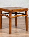 Chinese Antique Ming Style Natural Wood Side Table with Humpback Stretcher-2. Asian & Chinese Furniture, Art, Antiques, Vintage Home Décor for sale at FEA Home