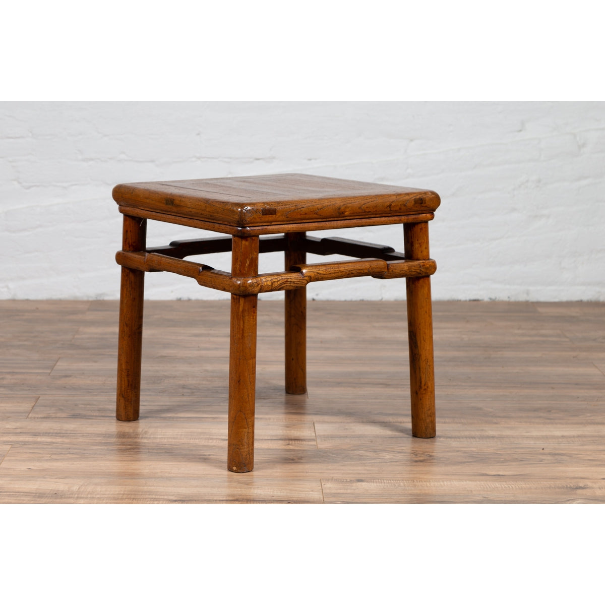 Chinese Antique Ming Style Natural Wood Side Table with Humpback Stretcher-10. Asian & Chinese Furniture, Art, Antiques, Vintage Home Décor for sale at FEA Home