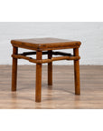 Chinese Antique Ming Style Natural Wood Side Table with Humpback Stretcher-10. Asian & Chinese Furniture, Art, Antiques, Vintage Home Décor for sale at FEA Home