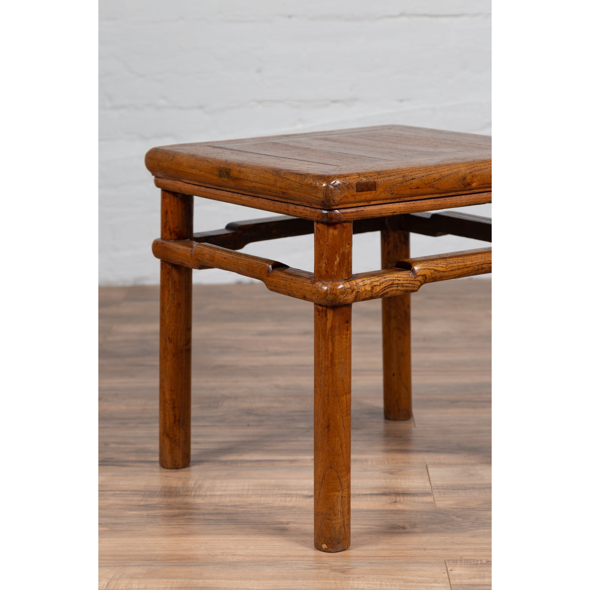 Chinese Antique Ming Style Natural Wood Side Table with Humpback Stretcher-6. Asian & Chinese Furniture, Art, Antiques, Vintage Home Décor for sale at FEA Home