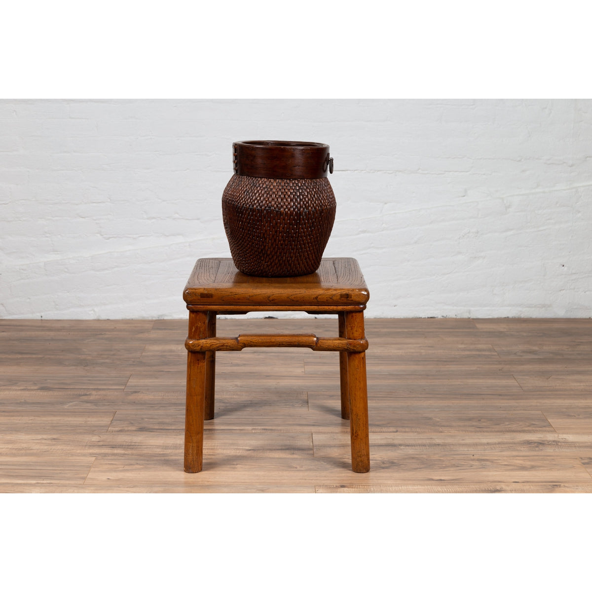Chinese Antique Ming Style Natural Wood Side Table with Humpback Stretcher-3. Asian & Chinese Furniture, Art, Antiques, Vintage Home Décor for sale at FEA Home