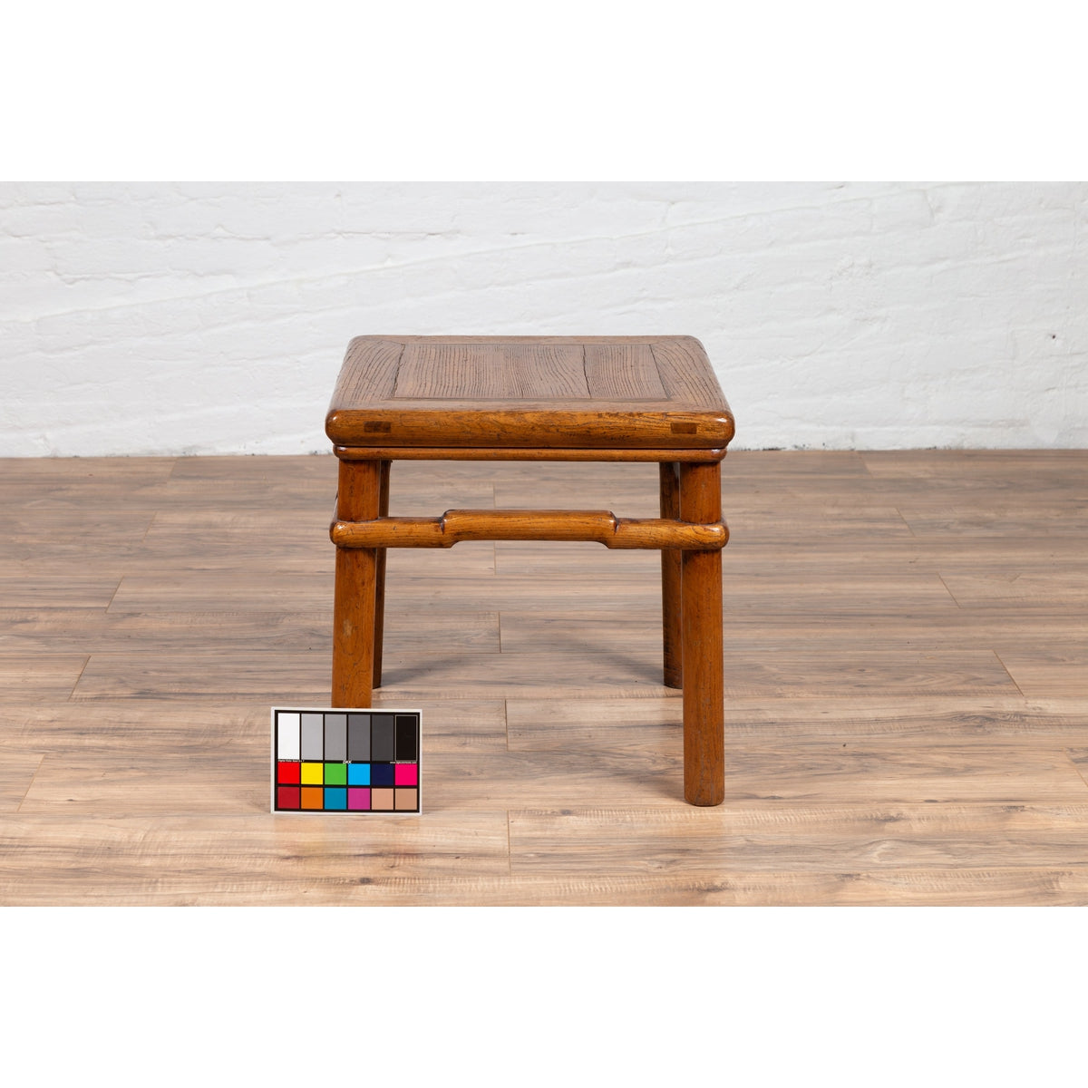 Chinese Antique Ming Style Natural Wood Side Table with Humpback Stretcher-4. Asian & Chinese Furniture, Art, Antiques, Vintage Home Décor for sale at FEA Home