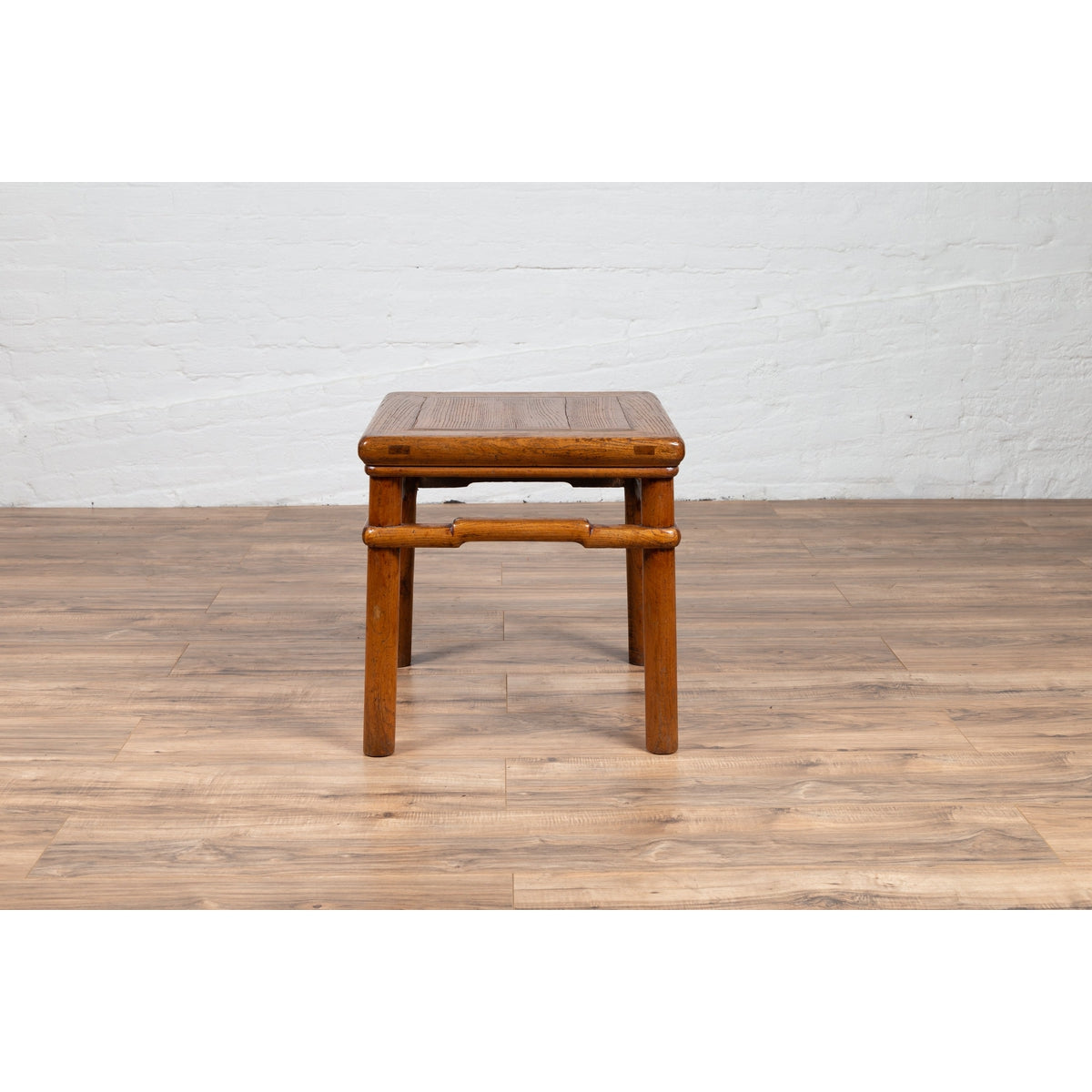 Chinese Antique Ming Style Natural Wood Side Table with Humpback Stretcher-13. Asian & Chinese Furniture, Art, Antiques, Vintage Home Décor for sale at FEA Home