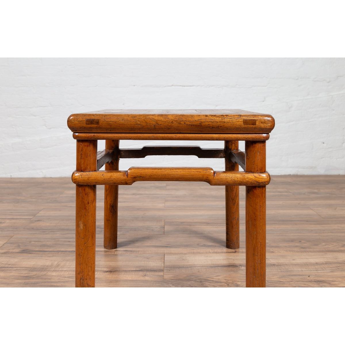 Chinese Antique Ming Style Natural Wood Side Table with Humpback Stretcher-11. Asian & Chinese Furniture, Art, Antiques, Vintage Home Décor for sale at FEA Home