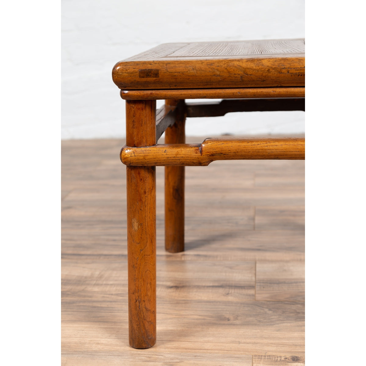 Chinese Antique Ming Style Natural Wood Side Table with Humpback Stretcher-7. Asian & Chinese Furniture, Art, Antiques, Vintage Home Décor for sale at FEA Home