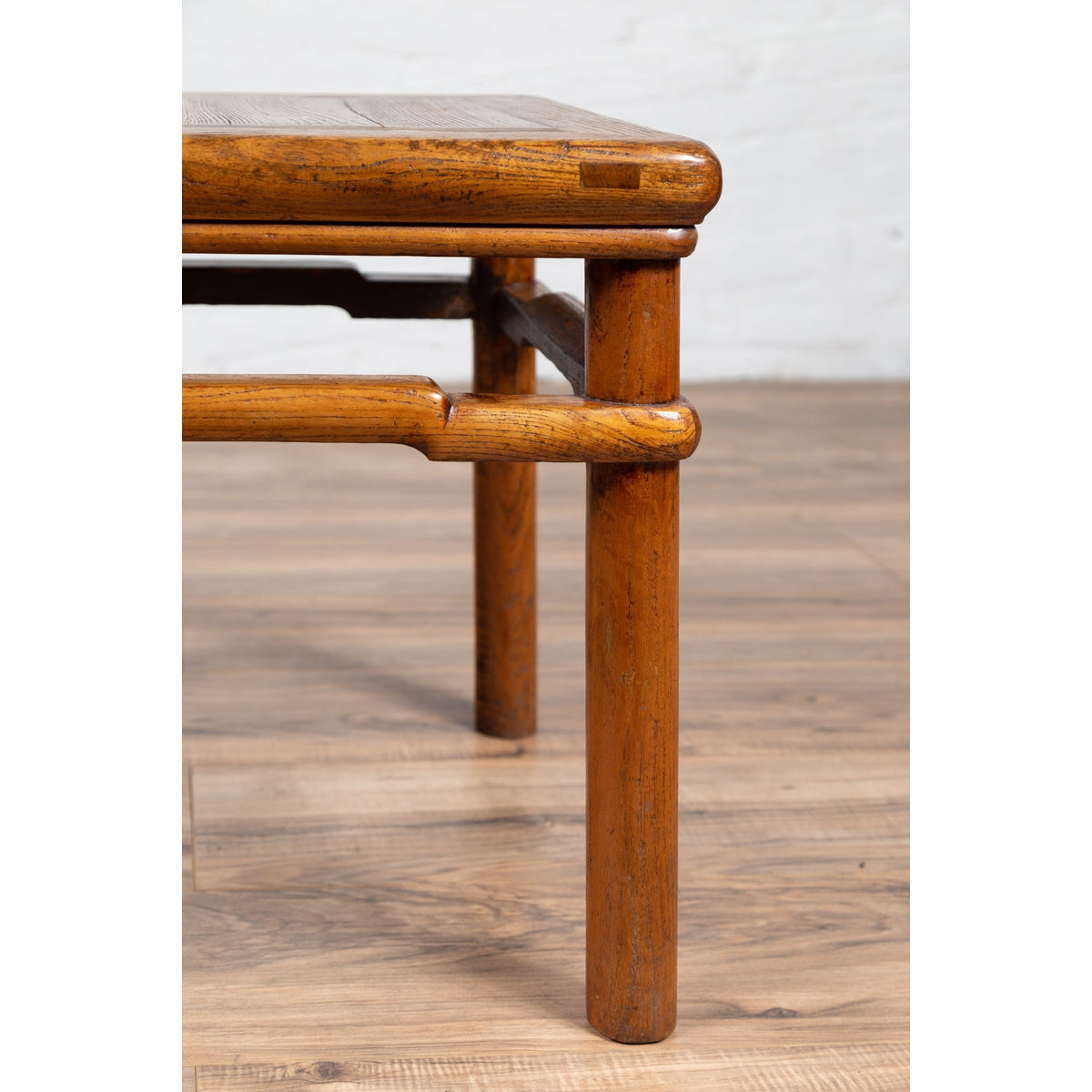 Chinese Antique Ming Style Natural Wood Side Table with Humpback Stretcher-8. Asian & Chinese Furniture, Art, Antiques, Vintage Home Décor for sale at FEA Home