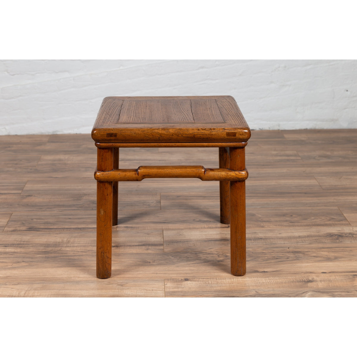 Chinese Antique Ming Style Natural Wood Side Table with Humpback Stretcher-5. Asian & Chinese Furniture, Art, Antiques, Vintage Home Décor for sale at FEA Home
