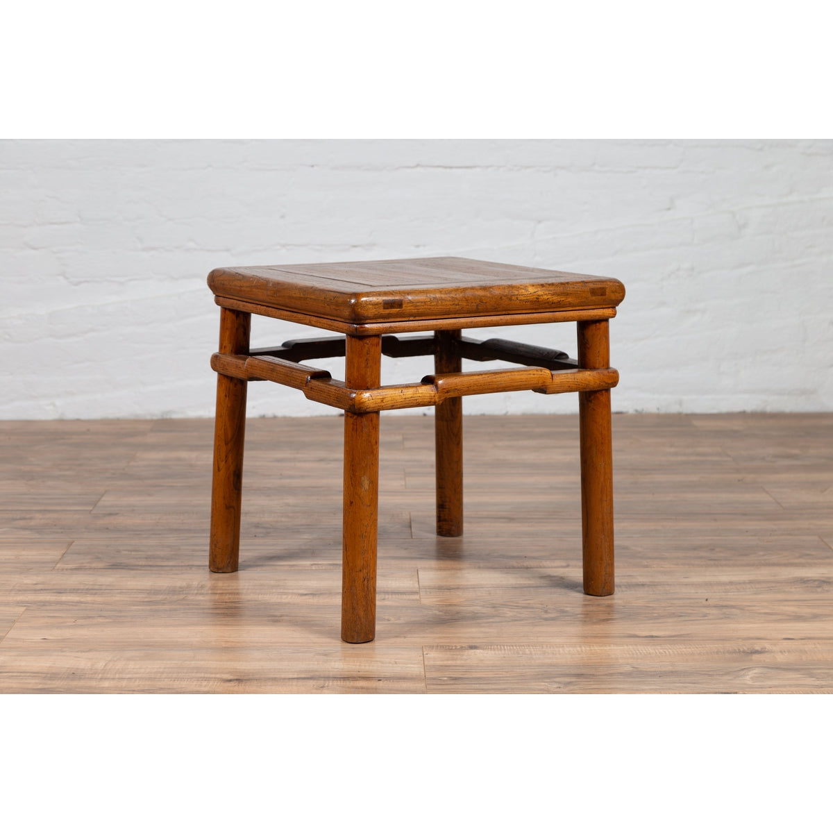 Chinese Antique Ming Style Natural Wood Side Table with Humpback Stretcher-12. Asian & Chinese Furniture, Art, Antiques, Vintage Home Décor for sale at FEA Home