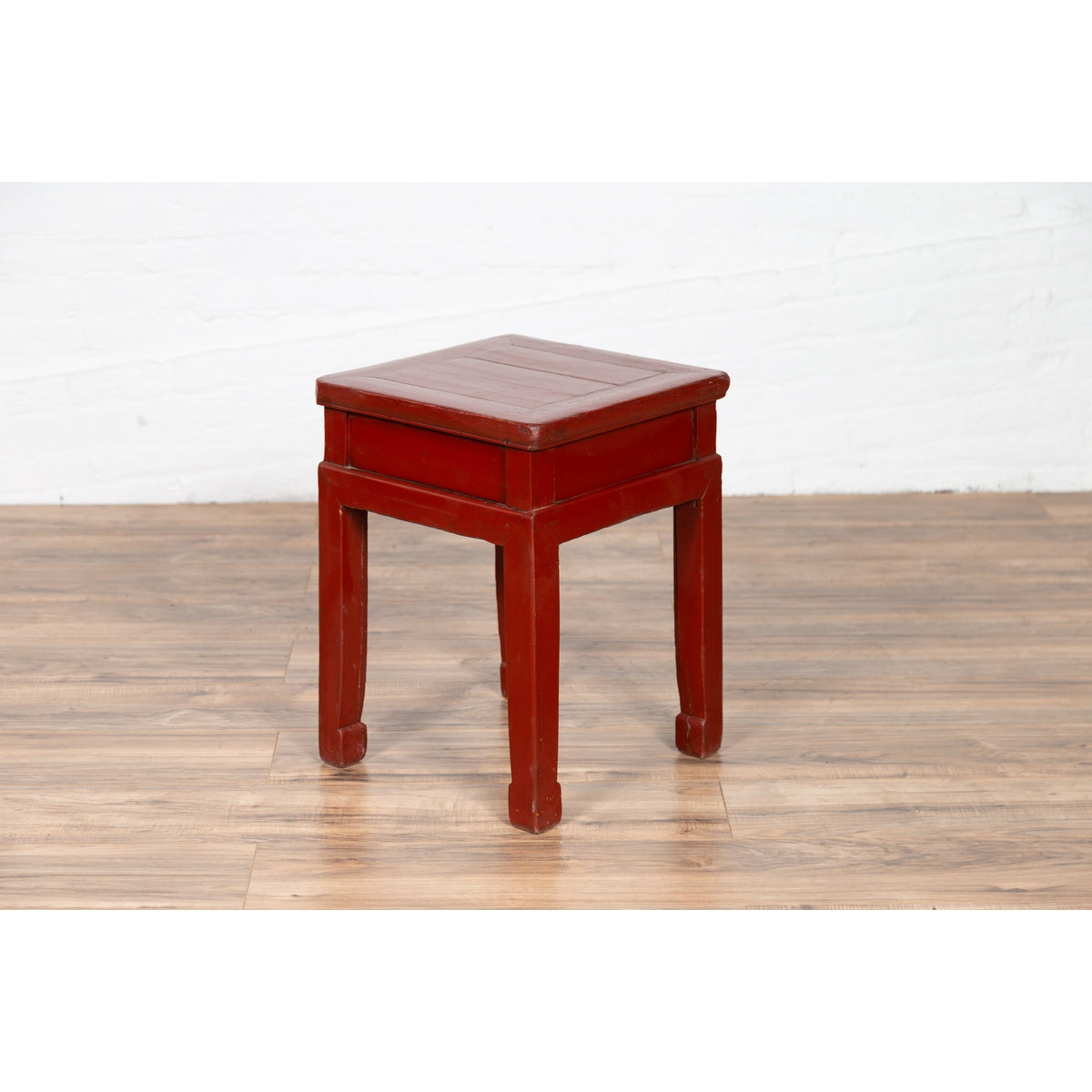 Chinese Early 20th Century Red Lacquer Stool with Drawer and Horse-Hoof Legs-11. Asian & Chinese Furniture, Art, Antiques, Vintage Home Décor for sale at FEA Home