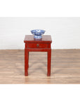 Chinese Early 20th Century Red Lacquer Stool with Drawer and Horse-Hoof Legs-3. Asian & Chinese Furniture, Art, Antiques, Vintage Home Décor for sale at FEA Home
