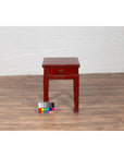 Chinese Early 20th Century Red Lacquer Stool with Drawer and Horse-Hoof Legs-4. Asian & Chinese Furniture, Art, Antiques, Vintage Home Décor for sale at FEA Home