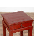 Chinese Early 20th Century Red Lacquer Stool with Drawer and Horse-Hoof Legs-6. Asian & Chinese Furniture, Art, Antiques, Vintage Home Décor for sale at FEA Home