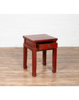 Chinese Early 20th Century Red Lacquer Stool with Drawer and Horse-Hoof Legs-5. Asian & Chinese Furniture, Art, Antiques, Vintage Home Décor for sale at FEA Home