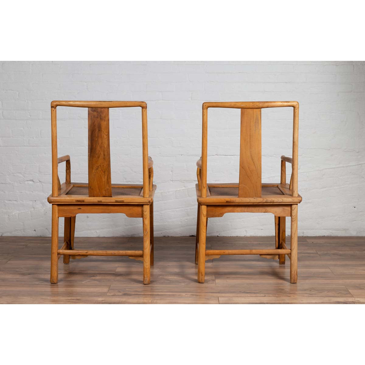 Ming Dynasty Style Wedding Armchairs with Curving Arms and Woven Rattan Seats-4. Asian & Chinese Furniture, Art, Antiques, Vintage Home Décor for sale at FEA Home