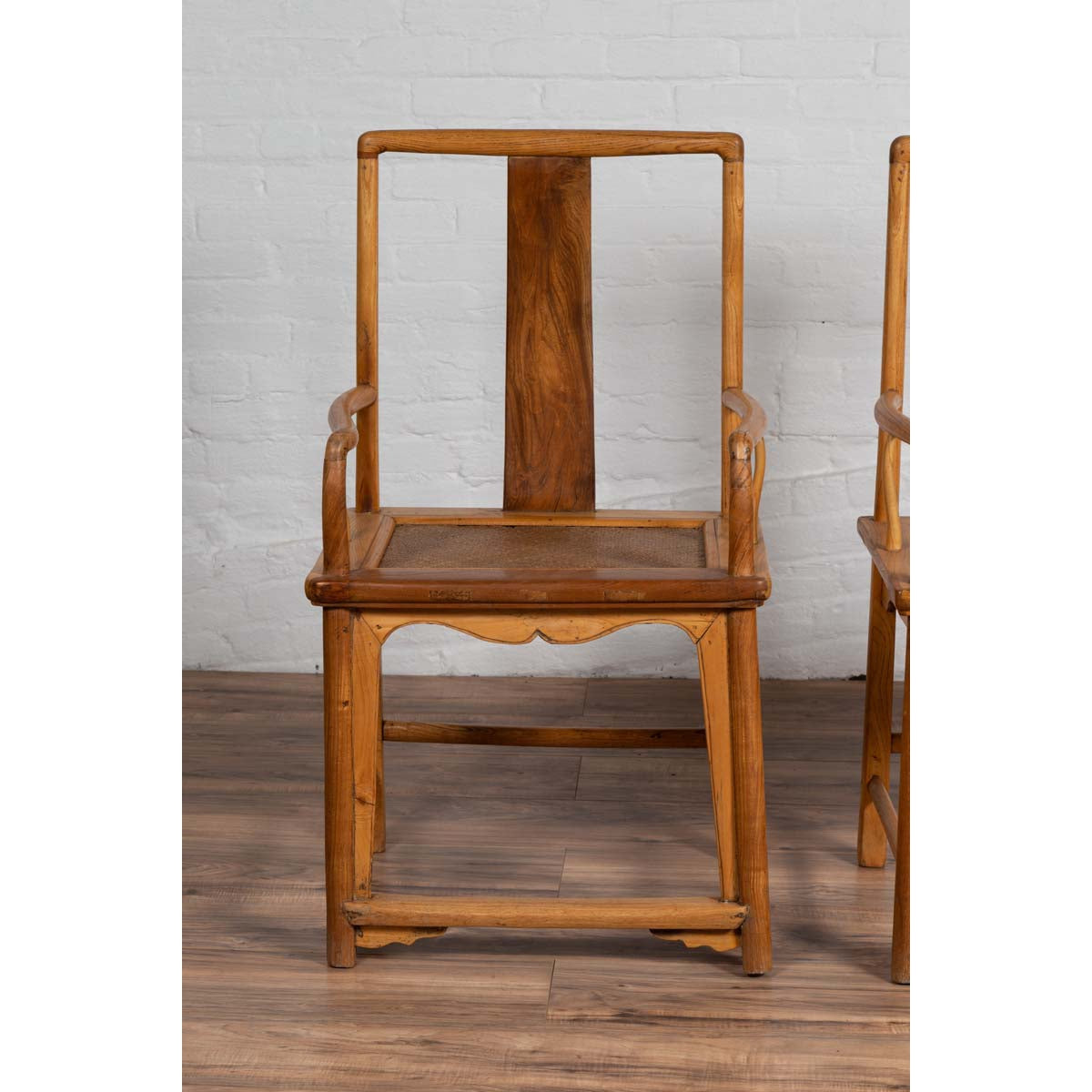 Ming Dynasty Style Wedding Armchairs with Curving Arms and Woven Rattan Seats-13. Asian & Chinese Furniture, Art, Antiques, Vintage Home Décor for sale at FEA Home