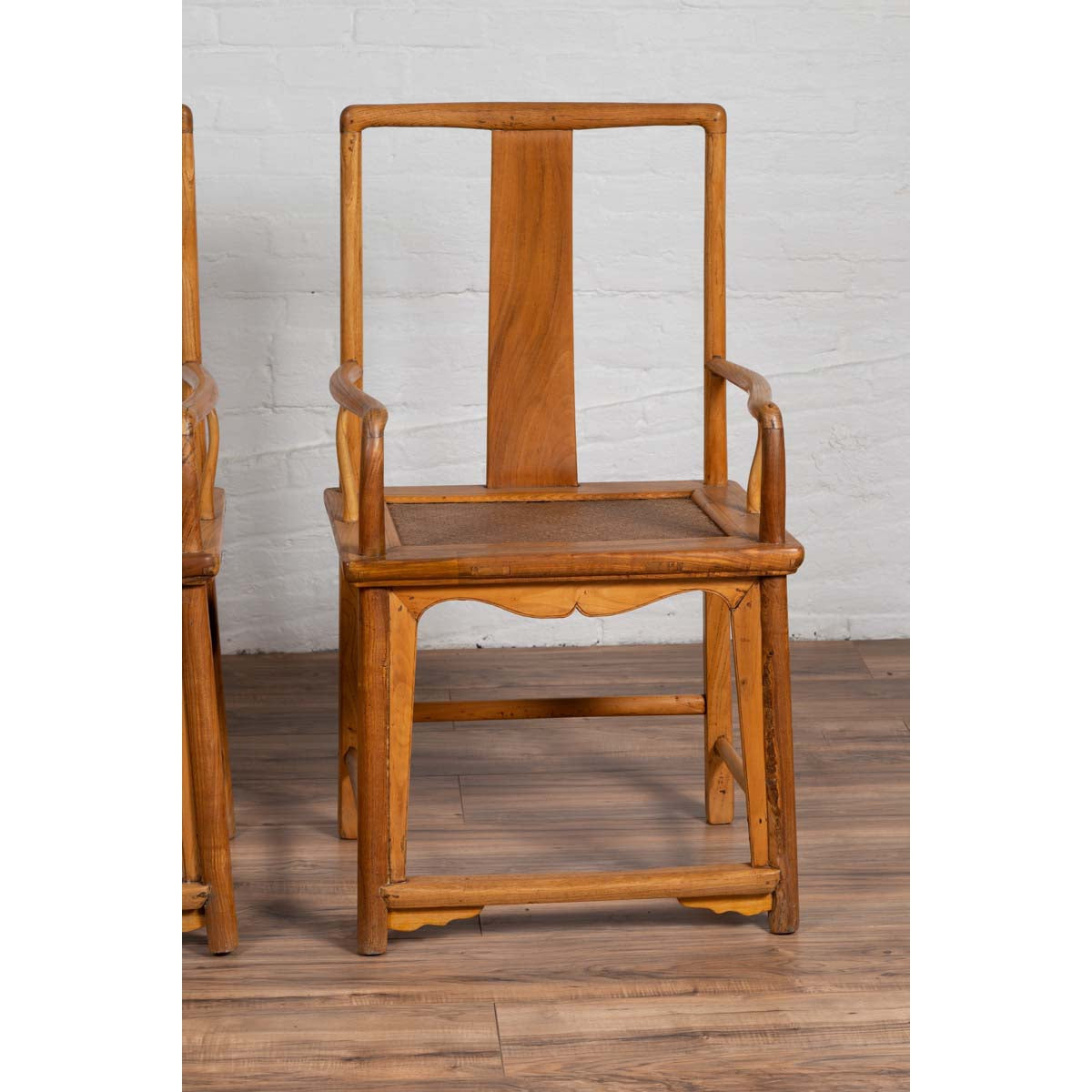 Ming Dynasty Style Wedding Armchairs with Curving Arms and Woven Rattan Seats-14. Asian & Chinese Furniture, Art, Antiques, Vintage Home Décor for sale at FEA Home