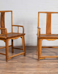 Ming Dynasty Style Wedding Armchairs with Curving Arms and Woven Rattan Seats-2. Asian & Chinese Furniture, Art, Antiques, Vintage Home Décor for sale at FEA Home