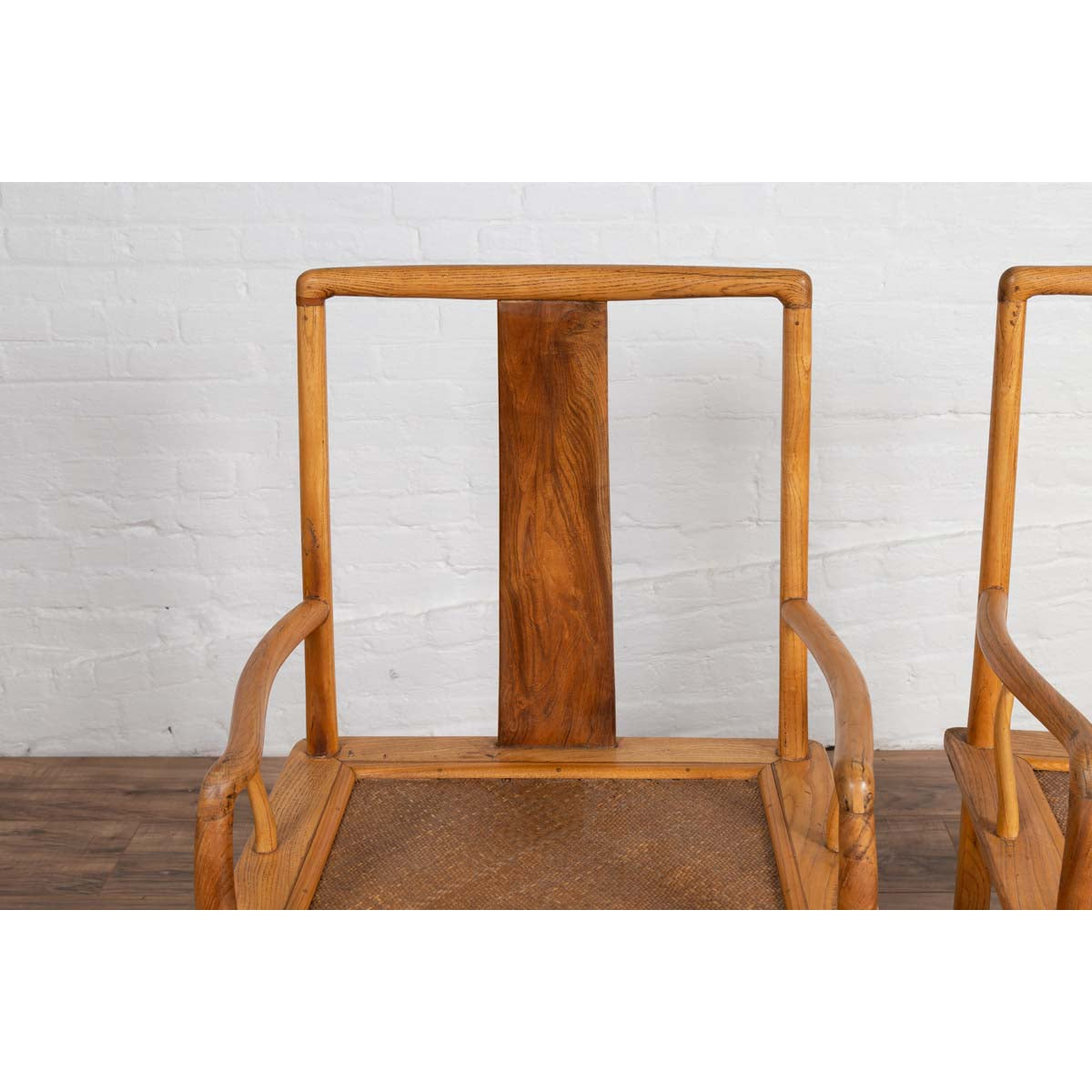 Ming Dynasty Style Wedding Armchairs with Curving Arms and Woven Rattan Seats-6. Asian & Chinese Furniture, Art, Antiques, Vintage Home Décor for sale at FEA Home
