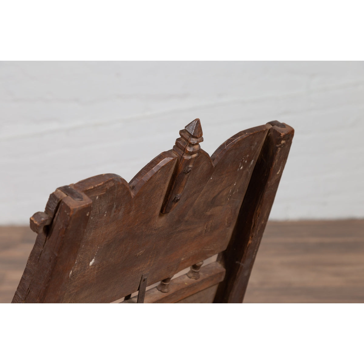 Antique Indian Rustic Low Seat Wooden Chair with Carved Rosettes and Twine Seat-11. Asian & Chinese Furniture, Art, Antiques, Vintage Home Décor for sale at FEA Home