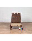 Antique Indian Rustic Low Seat Wooden Chair with Carved Rosettes and Twine Seat-3. Asian & Chinese Furniture, Art, Antiques, Vintage Home Décor for sale at FEA Home