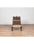 Antique Indian Rustic Low Seat Wooden Chair with Carved Rosettes and Twine Seat-4. Asian & Chinese Furniture, Art, Antiques, Vintage Home Décor for sale at FEA Home