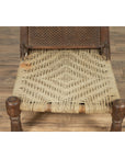 Antique Indian Rustic Low Seat Wooden Chair with Carved Rosettes and Twine Seat-14. Asian & Chinese Furniture, Art, Antiques, Vintage Home Décor for sale at FEA Home