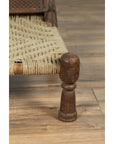 Antique Indian Rustic Low Seat Wooden Chair with Carved Rosettes and Twine Seat-15. Asian & Chinese Furniture, Art, Antiques, Vintage Home Décor for sale at FEA Home