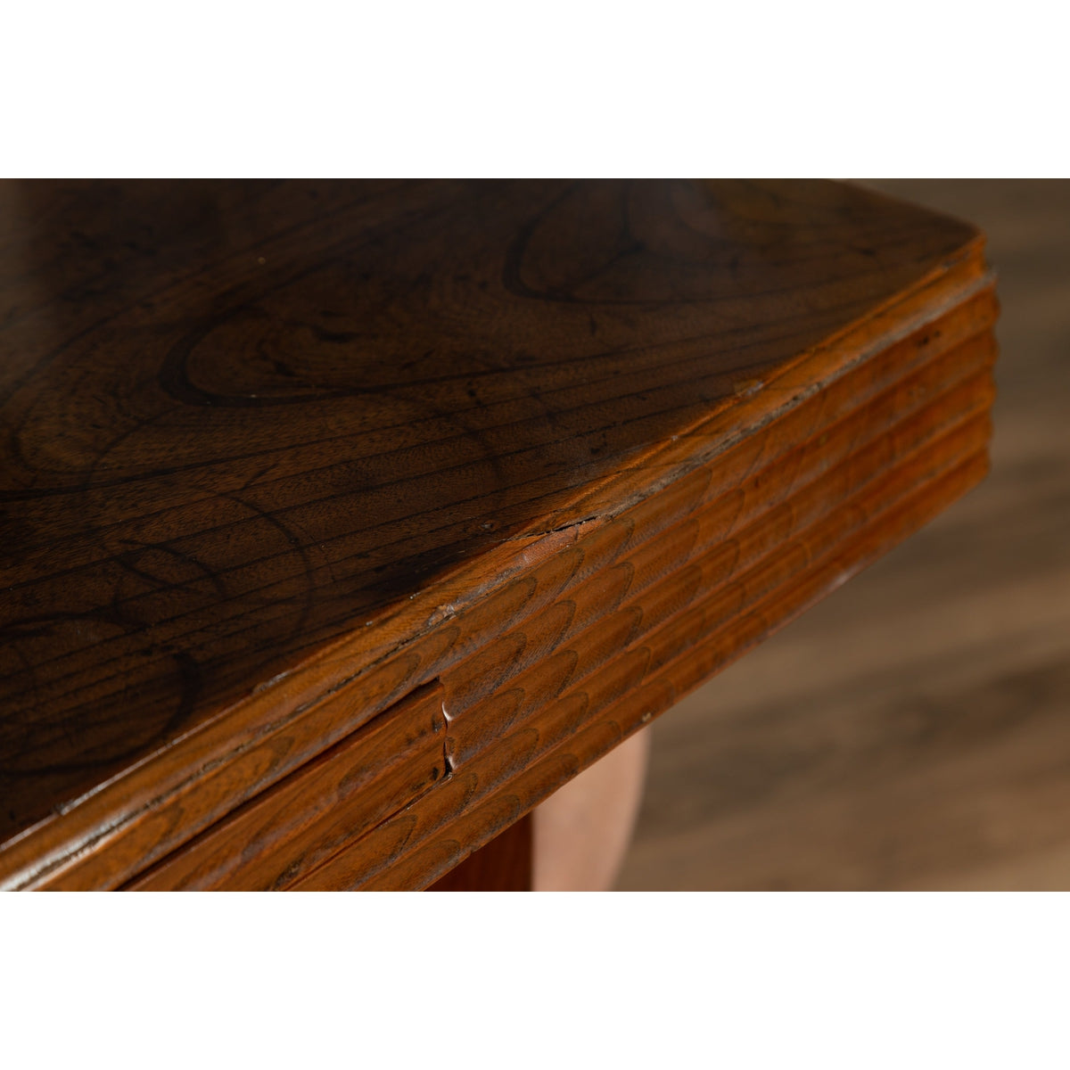 Chinese Vintage Art Deco Ribbed Game Table with Pull-Out Drawers and Canted Legs-7. Asian & Chinese Furniture, Art, Antiques, Vintage Home Décor for sale at FEA Home
