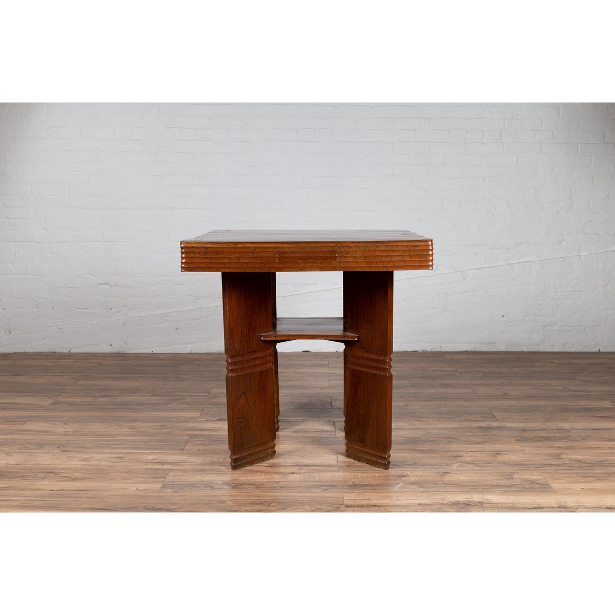 Chinese Vintage Art Deco Ribbed Game Table with Pull-Out Drawers and Canted Legs-15. Asian & Chinese Furniture, Art, Antiques, Vintage Home Décor for sale at FEA Home