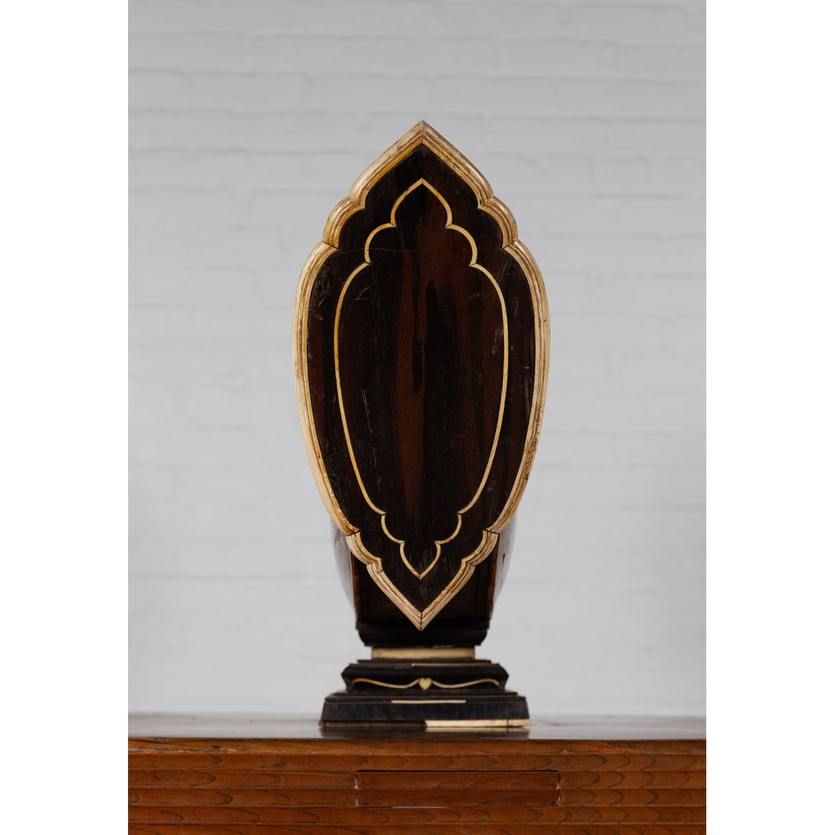Antique Indonesian Handmade Boat Model on Pedestal with Bone Inlay over Wood-10. Asian & Chinese Furniture, Art, Antiques, Vintage Home Décor for sale at FEA Home