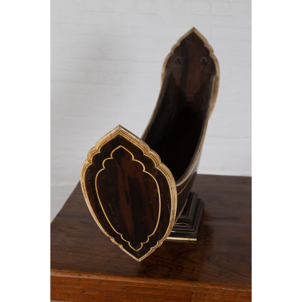 Antique Indonesian Handmade Boat Model on Pedestal with Bone Inlay over Wood-12. Asian & Chinese Furniture, Art, Antiques, Vintage Home Décor for sale at FEA Home