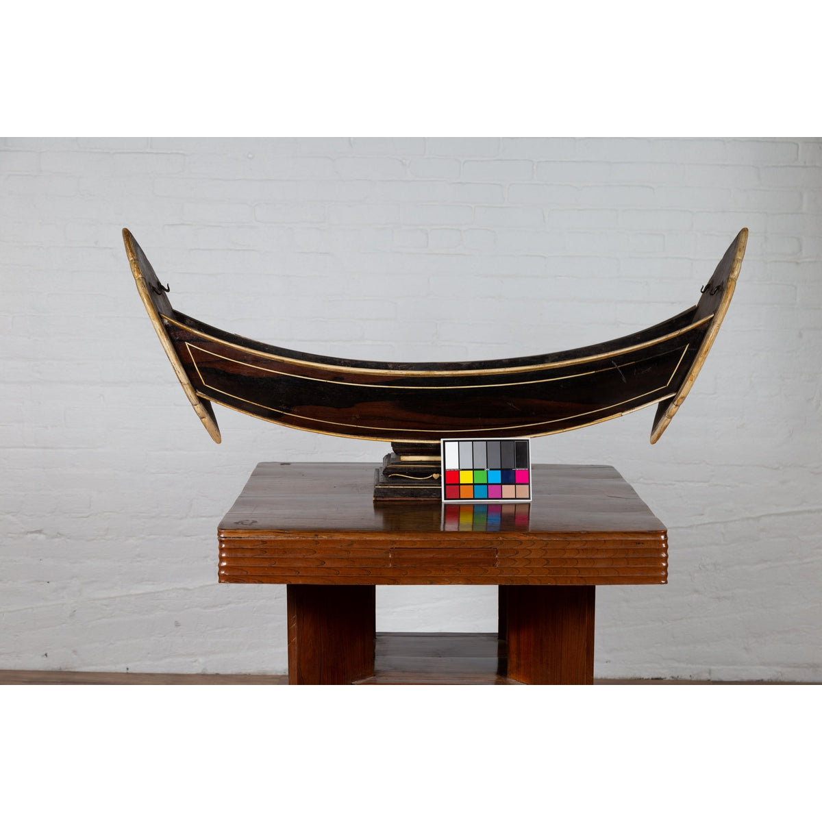 Antique Indonesian Handmade Boat Model on Pedestal with Bone Inlay over Wood-4. Asian & Chinese Furniture, Art, Antiques, Vintage Home Décor for sale at FEA Home